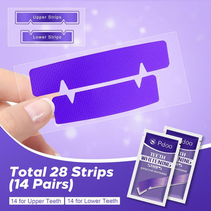 Purple Teeth Whitening Strips 14 Treatments - Enamel-Safe & No-Sensitivity & No-Slip Whitening Strips - Fast Teeth Whitening in 7 Days - Whitening Kit for Coffee, Wine Stains Removal, Mint Flavor