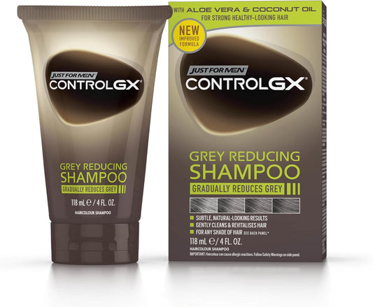 Just For Men Control Gx Reducing Shampoo for Grey Hair, with Coconut Oil and Aloe Vera, Unscented, Grey, 118 ml (Pack of 1)