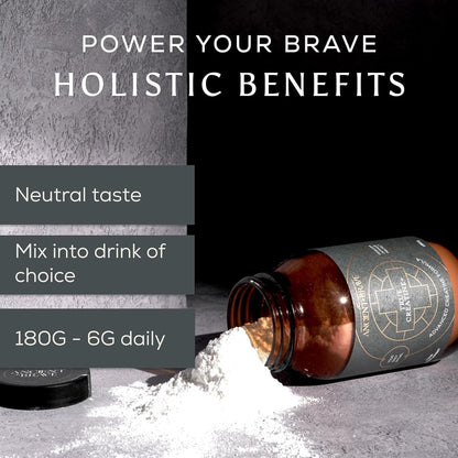 Ancient + Brave True Creatine+ - 180g - Premium Creatine Monohydrate Powder - 100% Micronised - High Performance, Strength Building - Muscle Recovery, Cognitive Function & Wellness