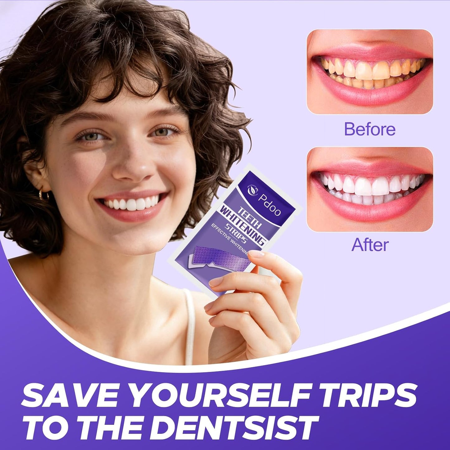 Purple Teeth Whitening Strips 14 Treatments - Enamel-Safe & No-Sensitivity & No-Slip Whitening Strips - Fast Teeth Whitening in 7 Days - Whitening Kit for Coffee, Wine Stains Removal, Mint Flavor