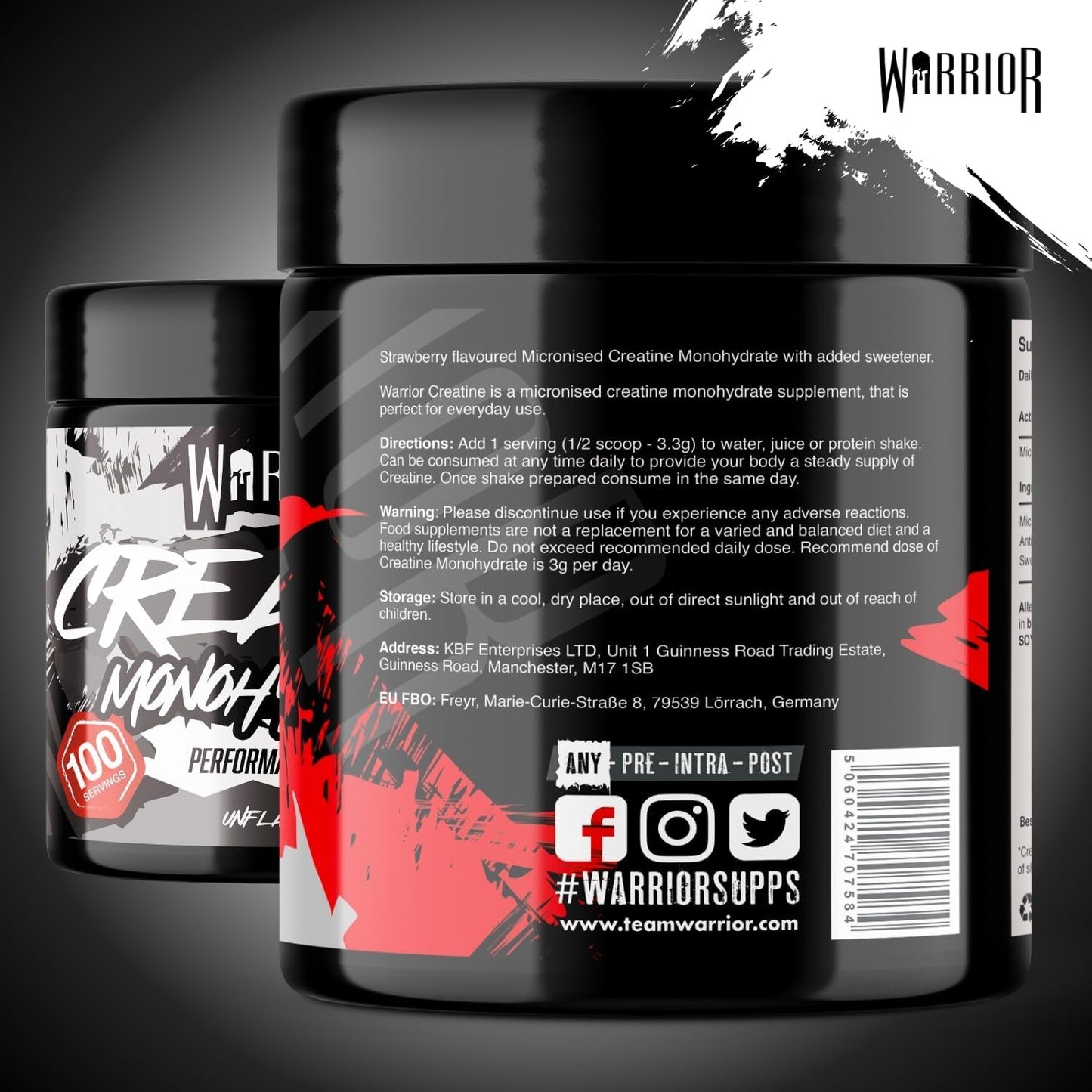 Warrior Creatine Monohydrate Powder 300g (100 Servings) – Pure Micronised Creatine Powder Supplement for Men & Women, Pre & Post Workout Strength, Muscle Growth & Recovery, Vegan – Unflavoured