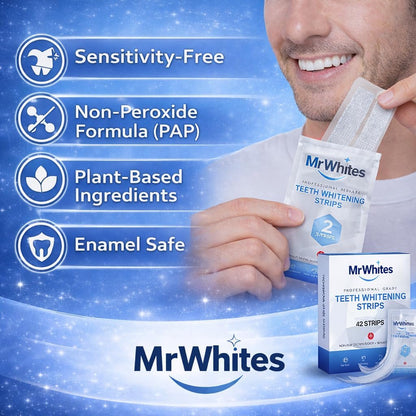 Professional Teeth Whitening Strips 21 Treatments – Pap+ Strips for Sensitive Teeth, Removes Coffee, Wine & Smoking Stains, Enamel Safe, Non-Slip, 42 Strips with Mouth Opener