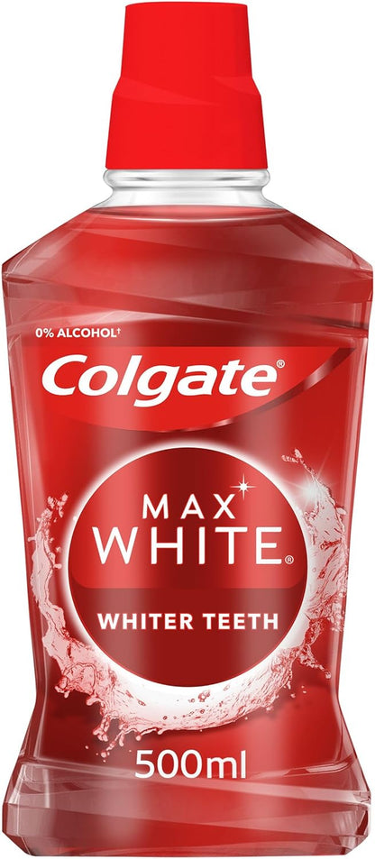 Colgate Max White Expert Whitening 500ml Mouthwash - Instantly Whiter Teeth- Alcohol Free - Clinically Tested