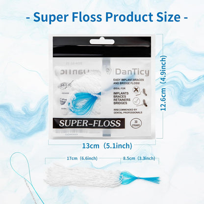 Super Floss Threaders, Periodontal Floss, Orthodontic Threader, Ultraclean Access Tool for Daily Care of Periodontal Disease and Gum Health for Implant, Bridge and Braces 30PCS