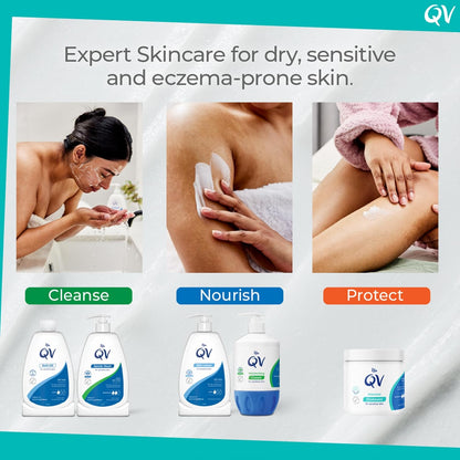 QV Gentle Wash (500g) for Dry, Sensitive Skin, pH Balanced, Unscented, Soap Free, Moisturising Soap alternative that lathers for Dry Skin Eczema, Psoriasis, Dermatitis for whole body