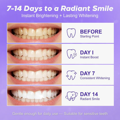 Purple Teeth Whitening Strips 14 Treatments - Enamel-Safe & No-Sensitivity & No-Slip Whitening Strips - Fast Teeth Whitening in 7 Days - Whitening Kit for Coffee, Wine Stains Removal, Mint Flavor