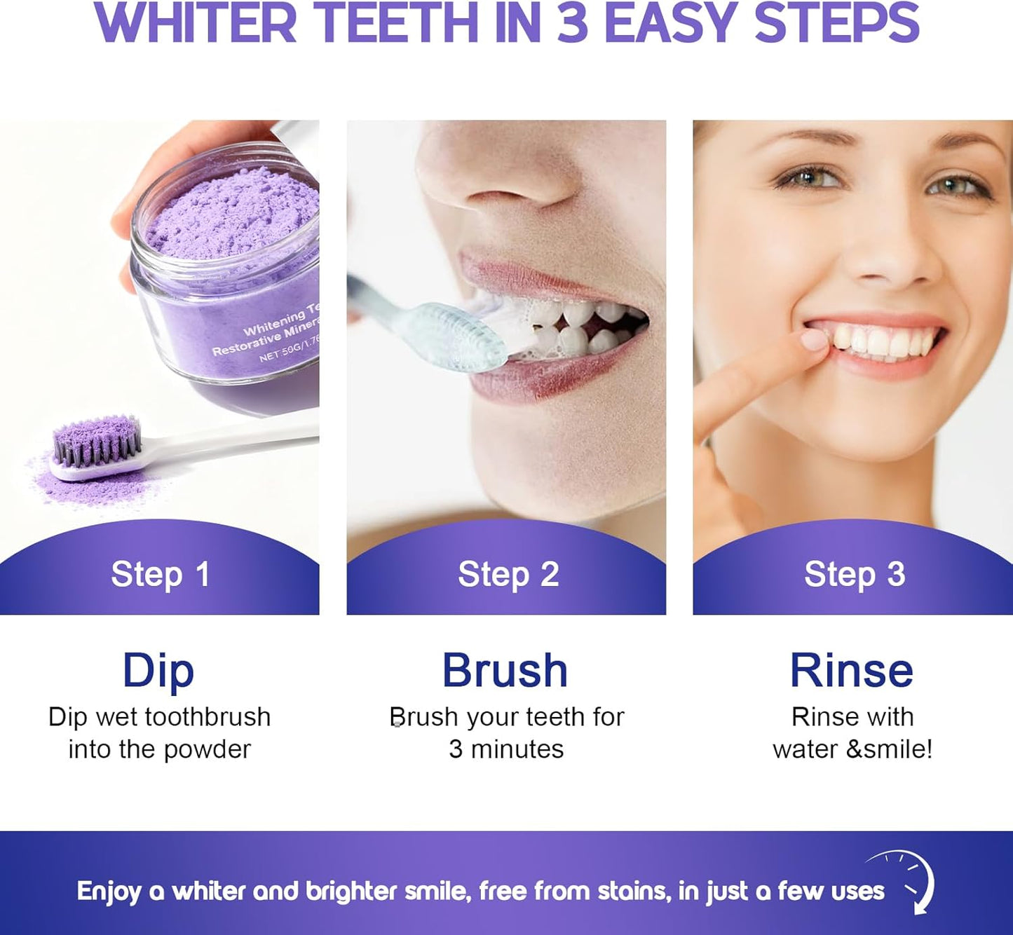 Teeth Whitening Powder - Enamel-Safe & Sensitivity-Free, Natural Stain Remover for Coffee, Wine, Smoking & Tea, Gum Protection & Freshen Breath (50g (Pack of 1))