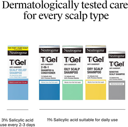 Neutrogena T/Gel Scalp Relief Anti-Dandruff Shampoo (250ml) With 3% Salicylic Acid, Suitable for Those Prone to Scalp Psoriasis and Seborrhoeic Dermatitis,Packaging may vary