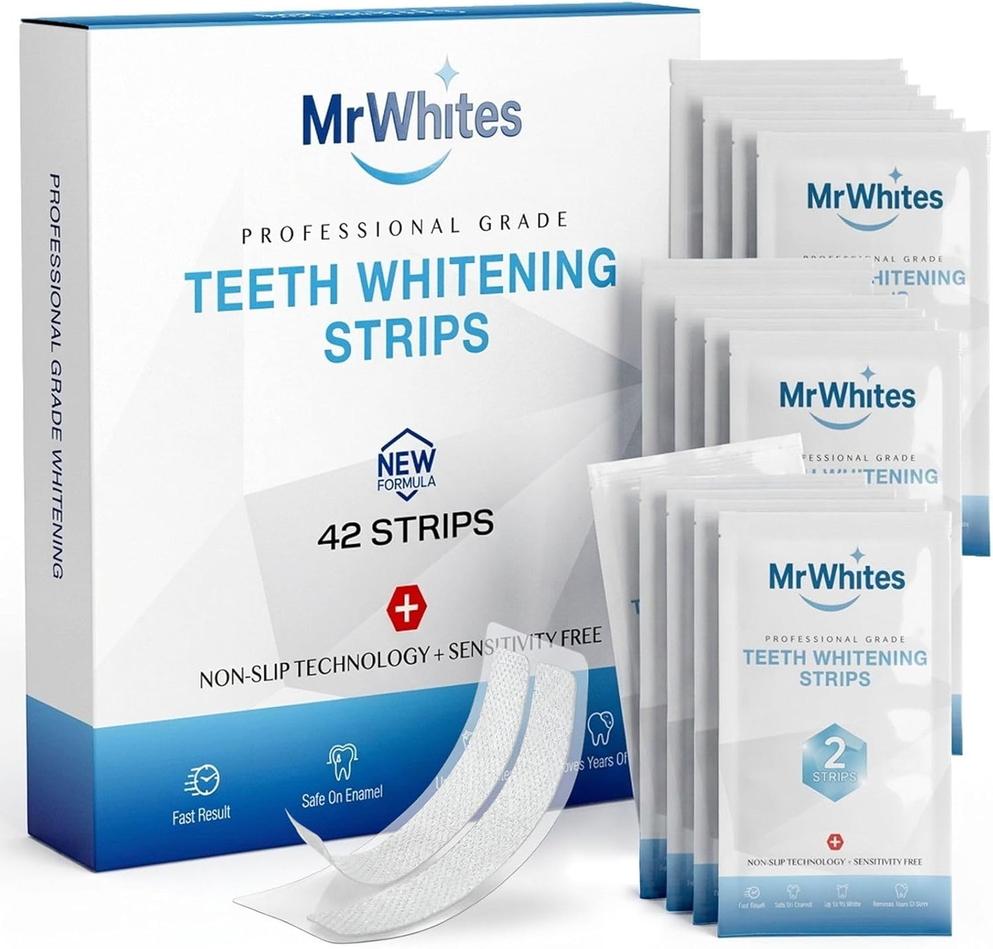 Professional Teeth Whitening Strips 21 Treatments – Pap+ Strips for Sensitive Teeth, Removes Coffee, Wine & Smoking Stains, Enamel Safe, Non-Slip, 42 Strips with Mouth Opener