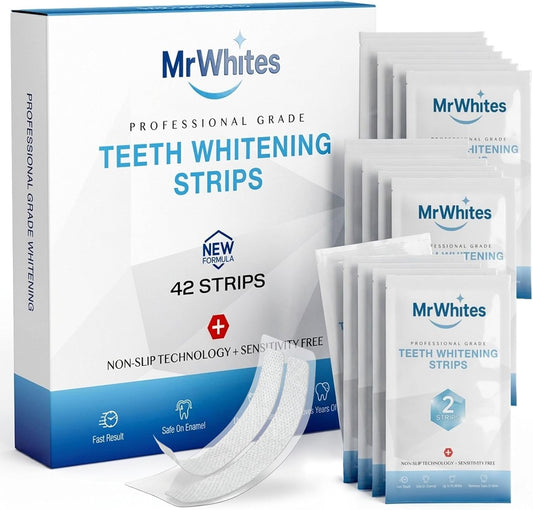 Professional Teeth Whitening Strips 21 Treatments – Pap+ Strips for Sensitive Teeth, Removes Coffee, Wine & Smoking Stains, Enamel Safe, Non-Slip, 42 Strips with Mouth Opener