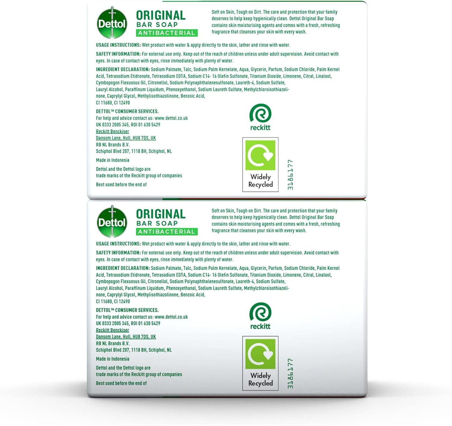 Dettol Soap, Original Antibacterial Bar, 2 Pack (100g x 2) Disinfectant, Soft on Skin, Tough on Dirt, Suitable for Everyday Use, Contains Skins Moisturising Agents, Kills 99.9 Percent of bacteria