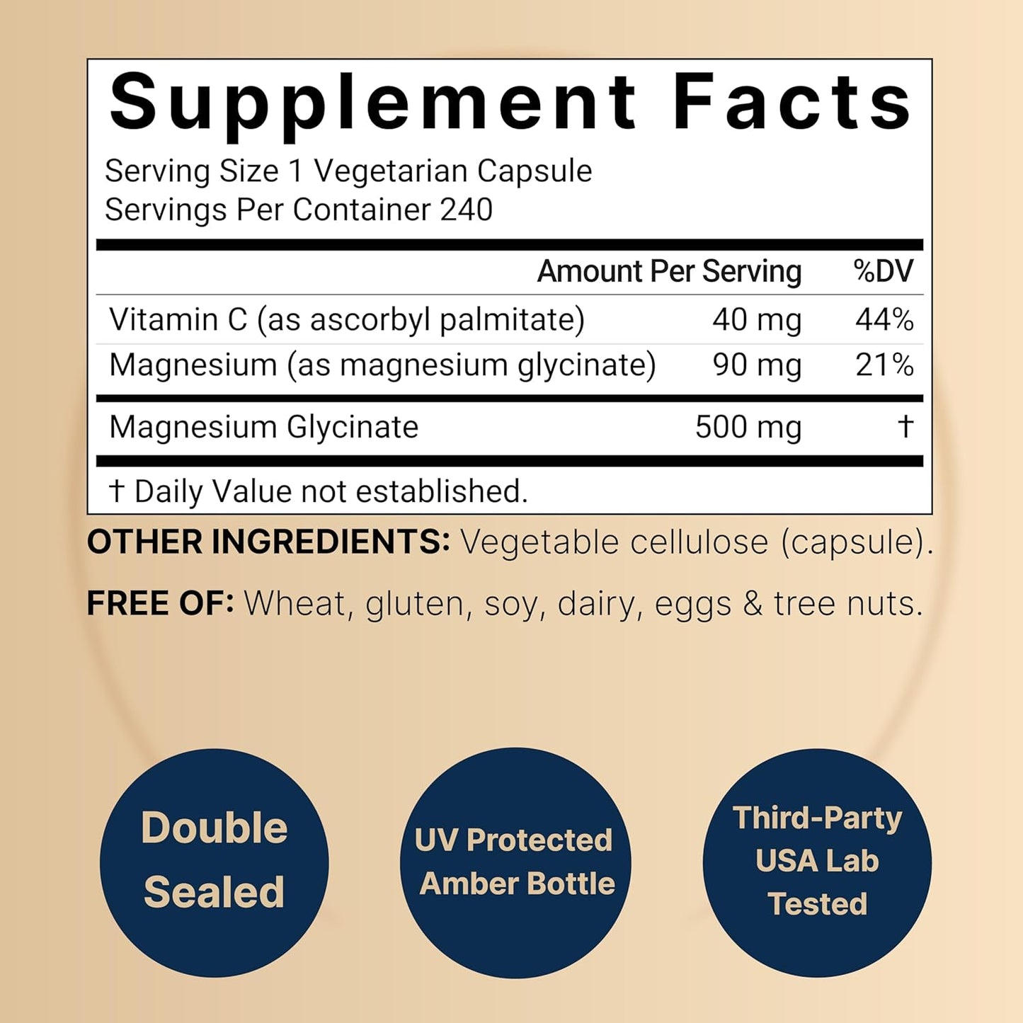 Naturebell Pure Magnesium Glycinate 500mg, 240 Veggie Capsules | 100% Chelated & Purified – 3rd Party Tested, Vegan Friendly, Non-GMO, Filler Free
