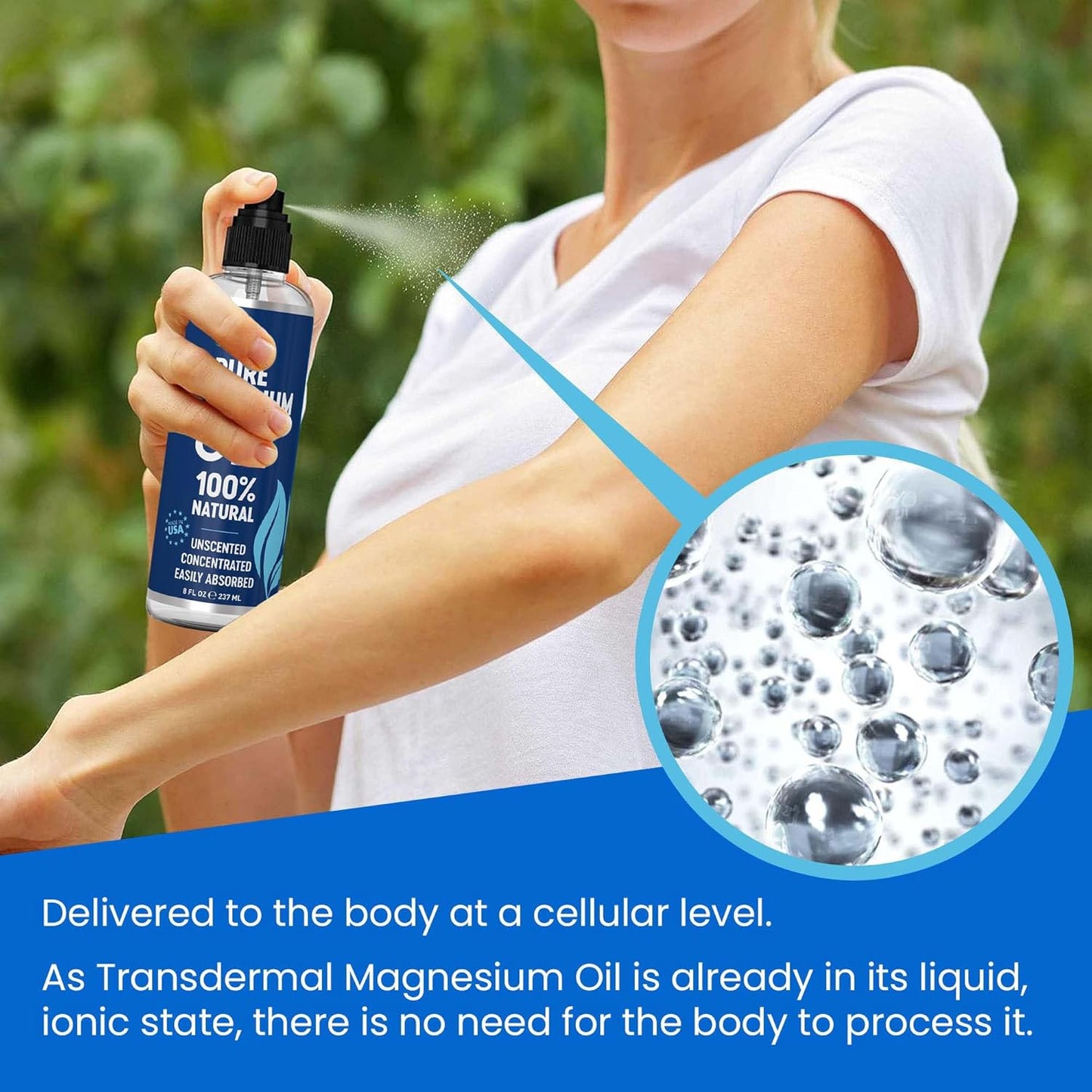 Pure Magnesium Oil Spray 8oz - Topical Magnesium Spray for Sleep & Feet - Extra Strength - USP Grade - 100% Natural and Organic Oil for Muscle Pain & Cramps - Less Sting - Less Itch - Made in USA