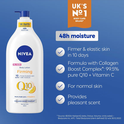 NIVEA Q10 Firming Body Lotion + Vitamin C (625ml), with Collagen Booster Complex, 48H Moisturiser