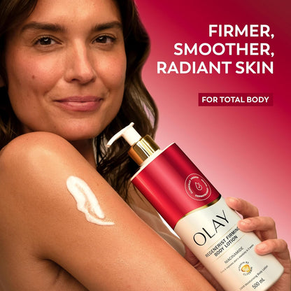 Olay Niacinamide Regenerist Body Lotion, 24HR Moisturising Cream For Full Body Skin Care, Defies Aging, With Niacinamide, Vitamin B5 B3, Glycerin, Smooth and Moisturised Skin, No Greasy Residue, 500ml