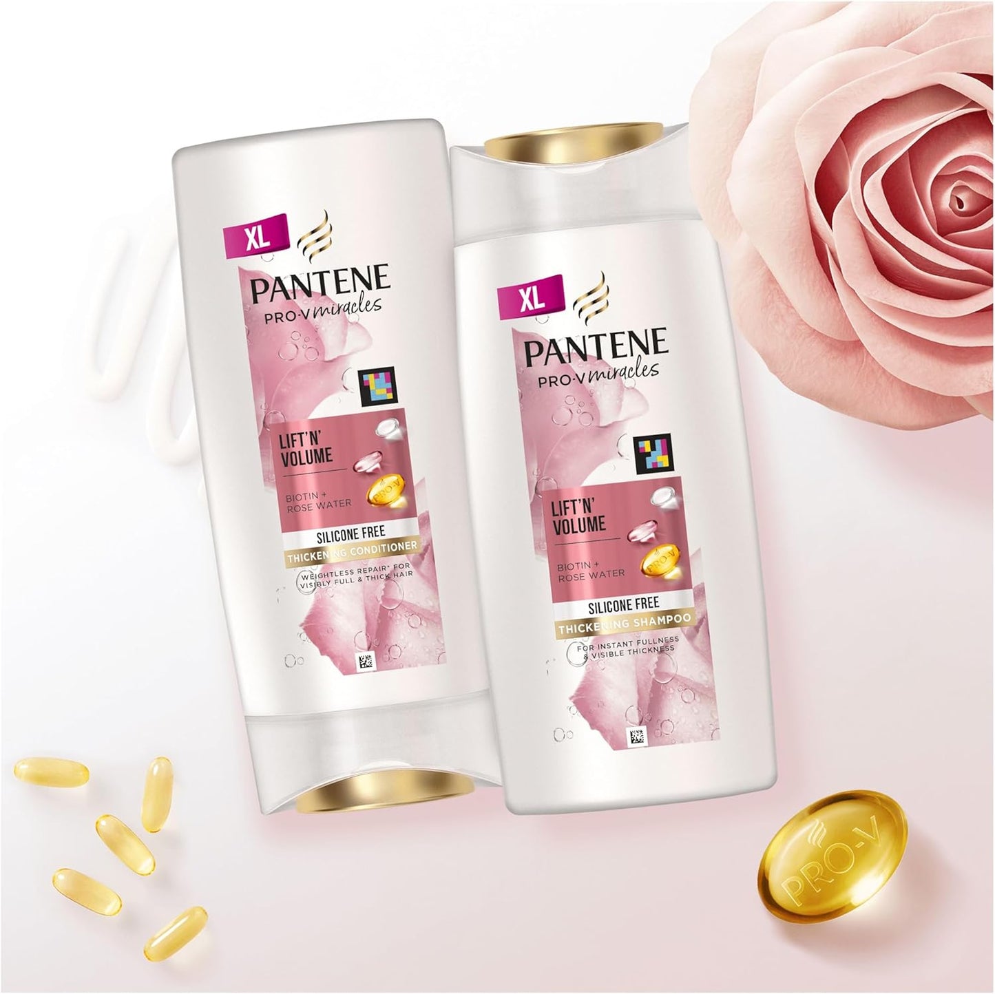 Pantene Lift'N'Volume Thickening Shampoo with Biotin, Silicone Free, 1000ml XL Pump. Pro V Miracles Shampoo Enriched with Antioxidants. Visibly Fuller Hair