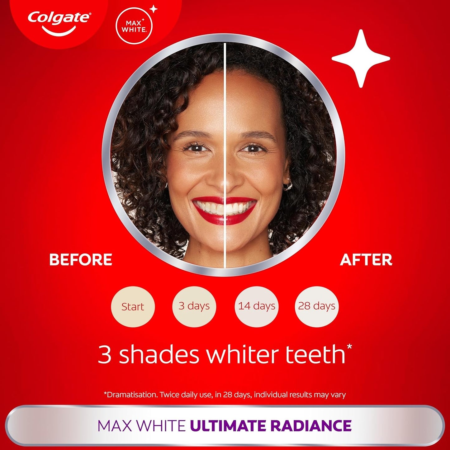 Colgate Max White Ultimate Radiance Whitening Toothpaste 75ml - 10X Whiter Teeth* - Instant Teeth Whitening Toothpaste - Deeply* Whitens - Helps Prevent Future Stains - Enamel Safe for Daily Use