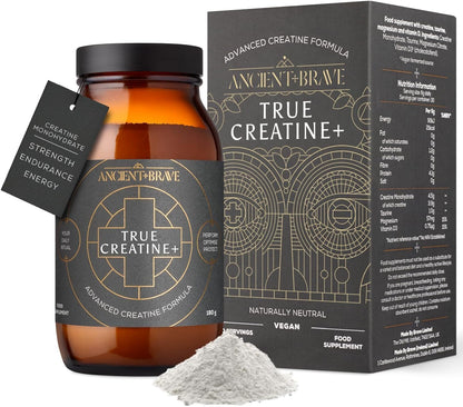 Ancient + Brave True Creatine+ - 180g - Premium Creatine Monohydrate Powder - 100% Micronised - High Performance, Strength Building - Muscle Recovery, Cognitive Function & Wellness
