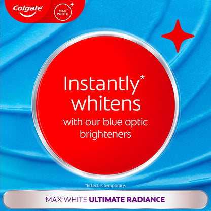 Colgate Max White Ultimate Radiance Whitening Toothpaste 75ml - 10X Whiter Teeth* - Instant Teeth Whitening Toothpaste - Deeply* Whitens - Helps Prevent Future Stains - Enamel Safe for Daily Use
