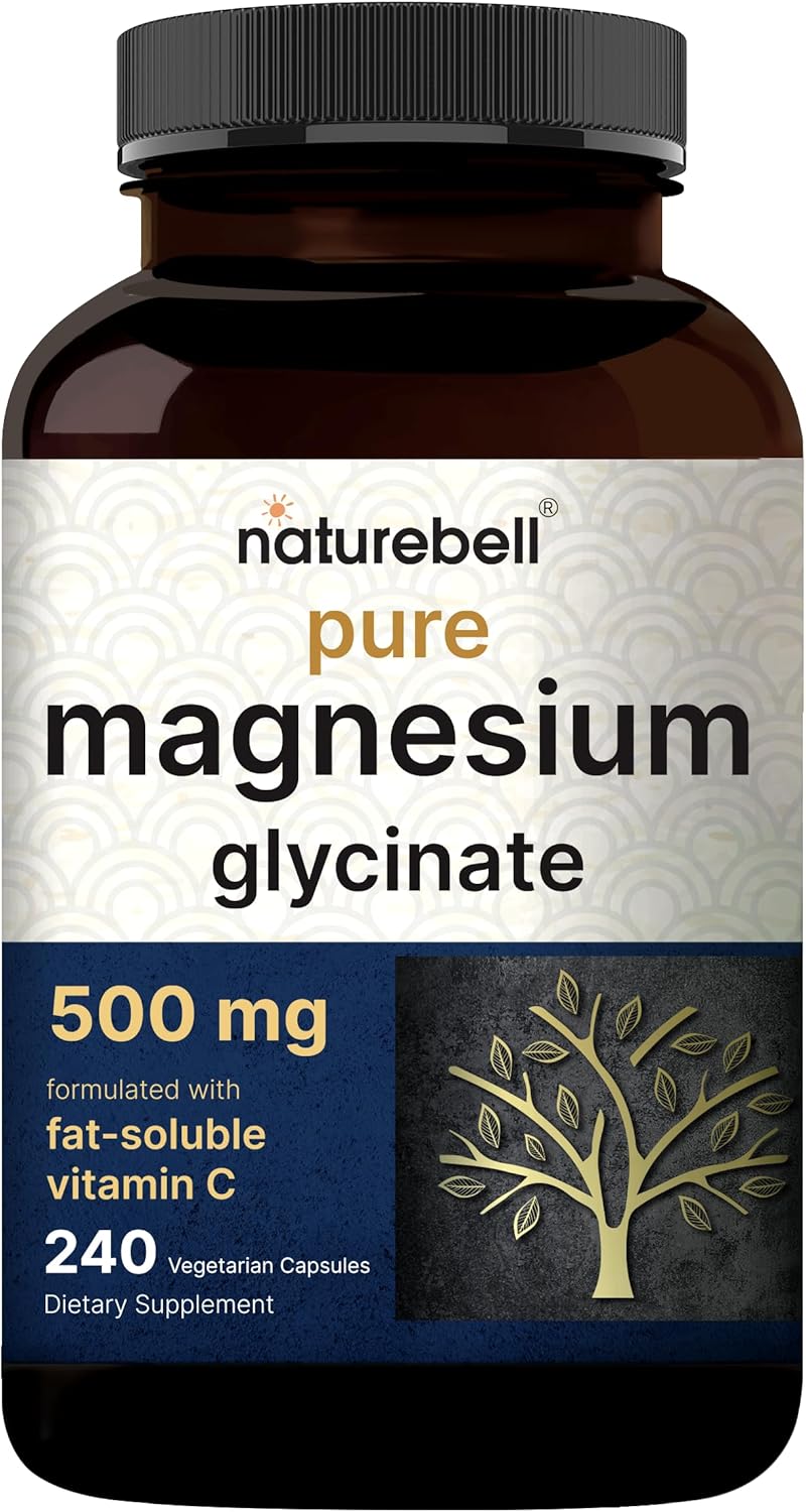 Naturebell Pure Magnesium Glycinate 500mg, 240 Veggie Capsules | 100% Chelated & Purified – 3rd Party Tested, Vegan Friendly, Non-GMO, Filler Free