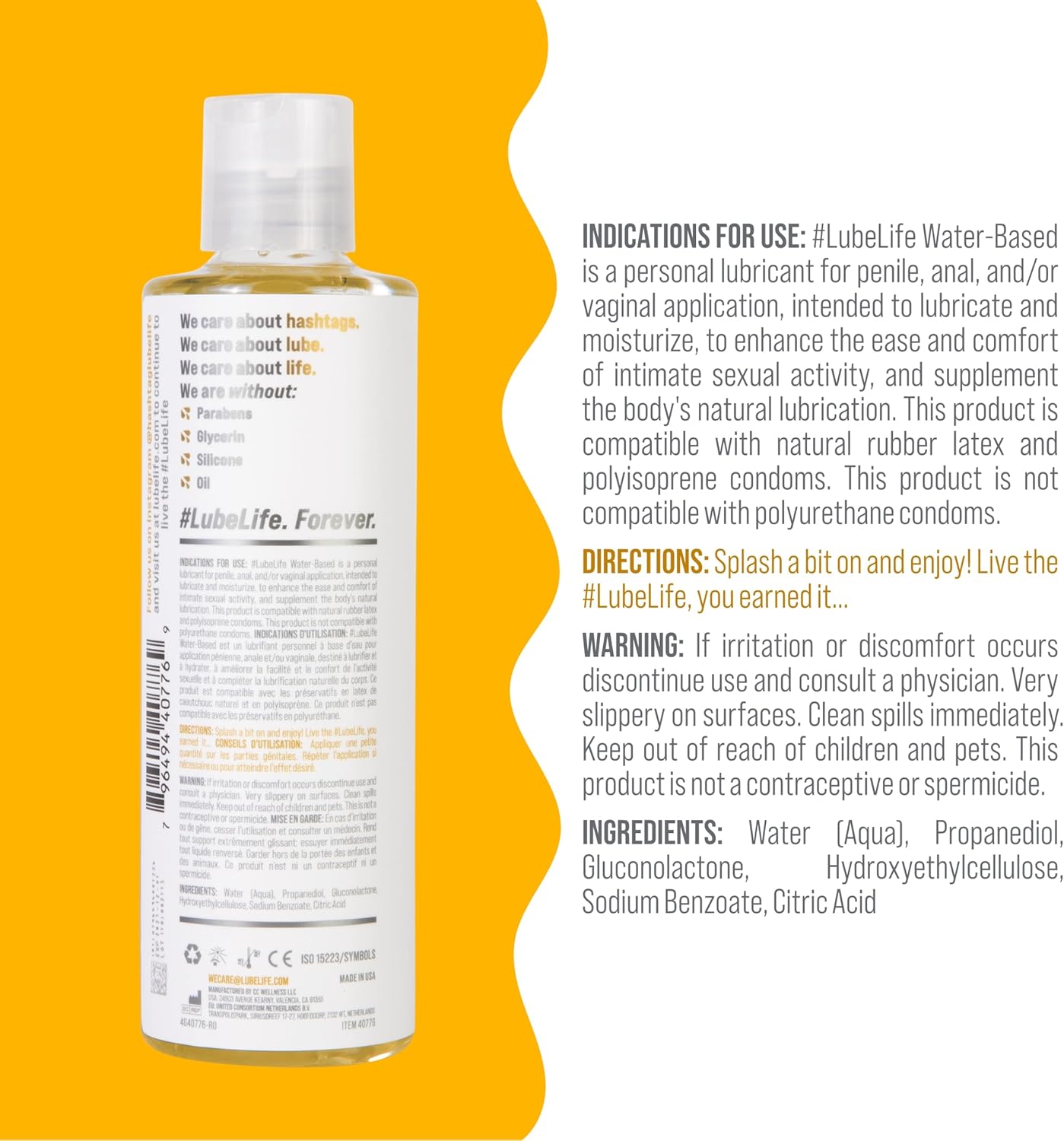 Lube Life Water-Based Personal Lubricant, Lube for Men, Women and Couples, Non-Staining, 240 ml