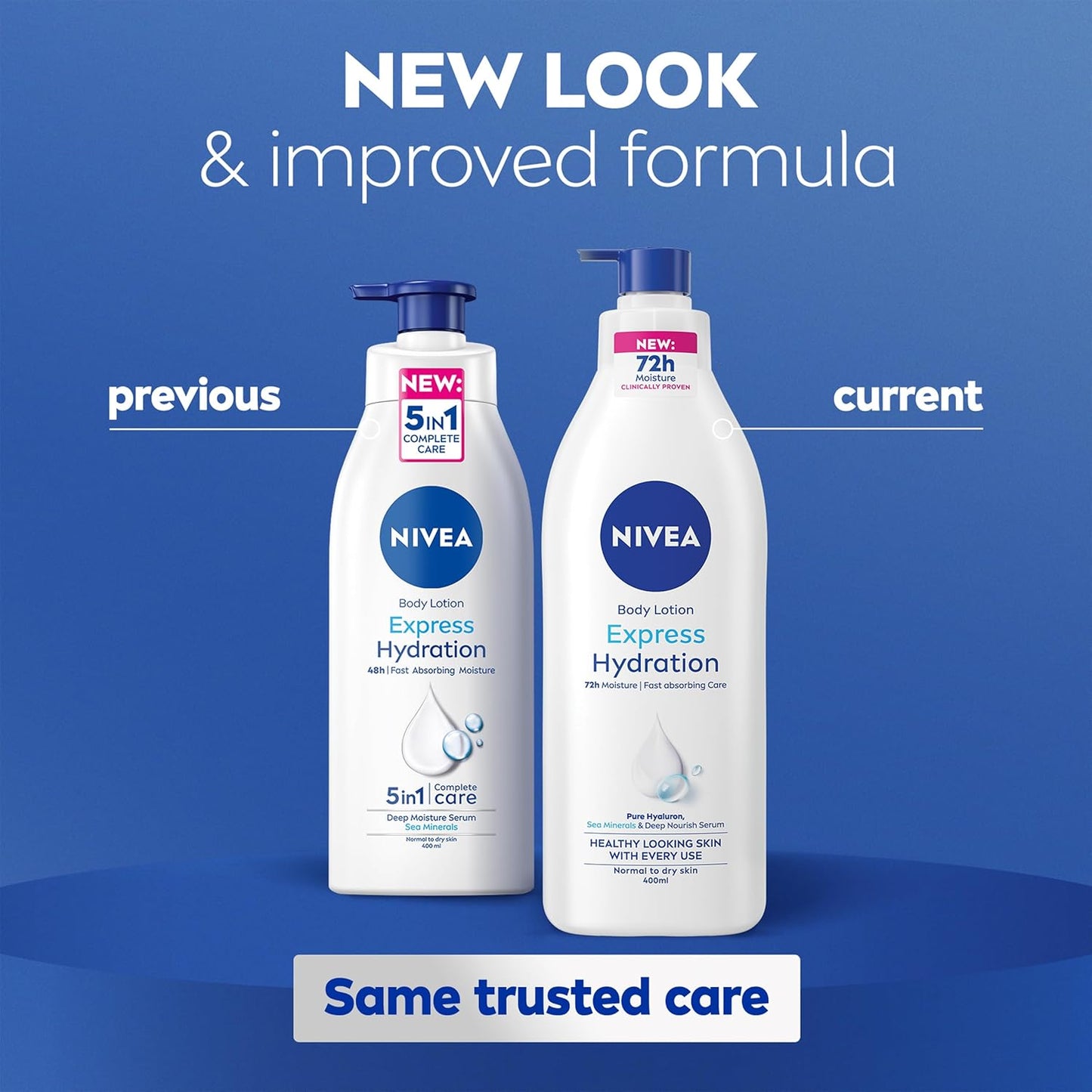 NIVEA Express Hydration Body Lotion (400ml), Fast Absorbing 72H Hydration Body Moisturiser for Dry Skin Made with Deep Moisture Serum and Sea Minerals, Smooth Skin Lotion