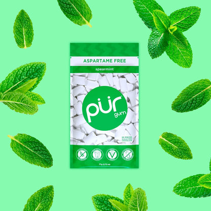 PUR Gum | Sugar Free Chewing Gum | Made with Xylitol | Vegan, Aspartame Free, Gluten Free & Keto Friendly | Natural Spearmint Flavoured Gum, 55 Pieces (Pack of 1)