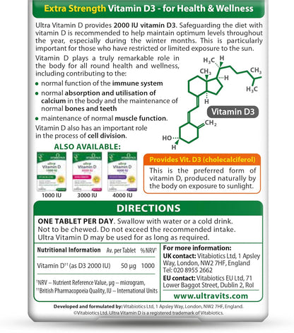 Vitamin D Tablets 2000IU, Vitabiotics Ultra-96 Count 1-Pack
