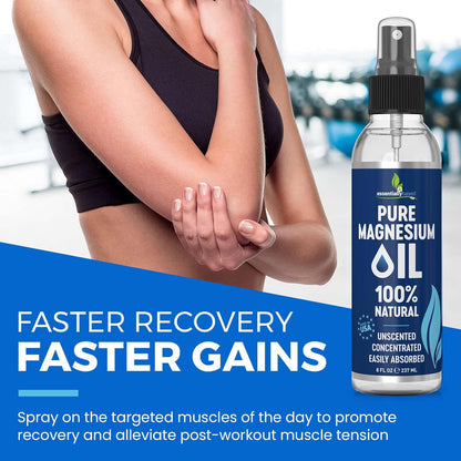 Pure Magnesium Oil Spray 8oz - Topical Magnesium Spray for Sleep & Feet - Extra Strength - USP Grade - 100% Natural and Organic Oil for Muscle Pain & Cramps - Less Sting - Less Itch - Made in USA