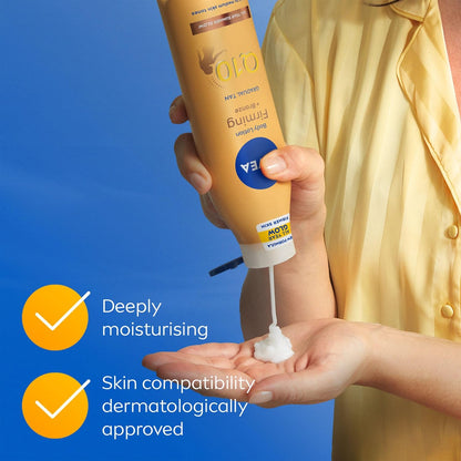 NIVEA Q10 Firming + Bronze Gradual Tan Body Lotion (400 ml), Firming Cream for Bronzed Skin with Q10, Supports a Gradual Tan, Tanning Moisturiser for a Sun-Kissed Radiant Glow