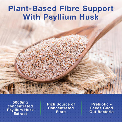 Fibre Supplement - Psyllium Husk 5000mg (500mg of 10:1 Extract) & Probiotic 400 Million CFU Lactobacillus Acidophilus – Digestive, Gut Health Support & Stool Softener -120 Psyllium Husks Capsules