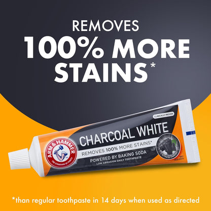 Arm & Hammer Charcoal White Toothpaste, Activated Charcoal Teeth Whitening Toothpaste with Baking Soda for Deep Clean & Stain Removal, 75 ml Tube