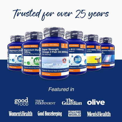 Zipvit Omega 3 Fish Oil 2000mg, EPA 660mg DHA 440mg, Wild-Caught, Cold Water Fish, Supports Heart, Brain & Vision, 120 Softgels, 2 Months Supply, Eco-Friendly Pouch