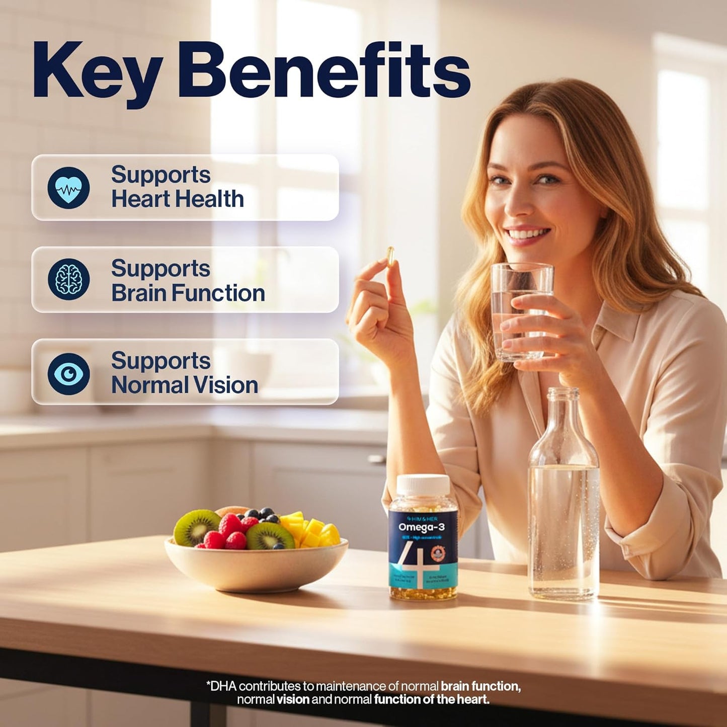 Omega 3 Capsules High Strength Fish Oil 1334mg – Easy to Swallow, No Fishy Taste – for Heart & Brain – 668mg EPA, 500mg DHA – 80% Concentrate Triglyceride Form – 120 Caps, 2 Month Supply – 4 HIM & HER