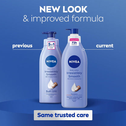 NIVEA Irresistibly Smooth Body Lotion (400ml), 72H Hydration NIVEA Moisturiser for Soft and Smooth Skin Made with Pure Hyaluron and Shea Butter, Intensive Moisturising Body Moisturiser