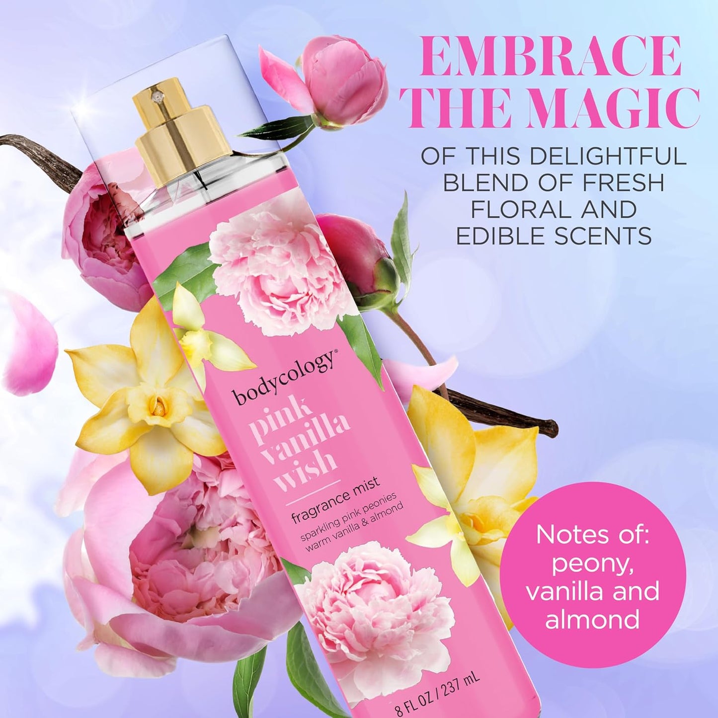 Bodycology Long-Lasting Fragrance Body Mist, Pink Vanilla Wish, 8 fl oz