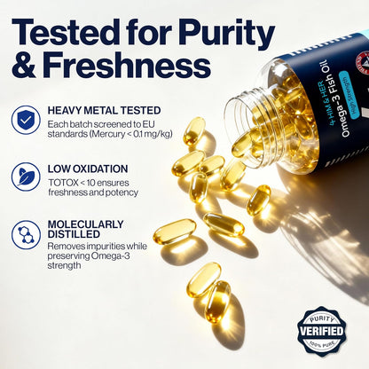 Omega 3 Capsules High Strength Fish Oil 1334mg – Easy to Swallow, No Fishy Taste – for Heart & Brain – 668mg EPA, 500mg DHA – 80% Concentrate Triglyceride Form – 120 Caps, 2 Month Supply – 4 HIM & HER
