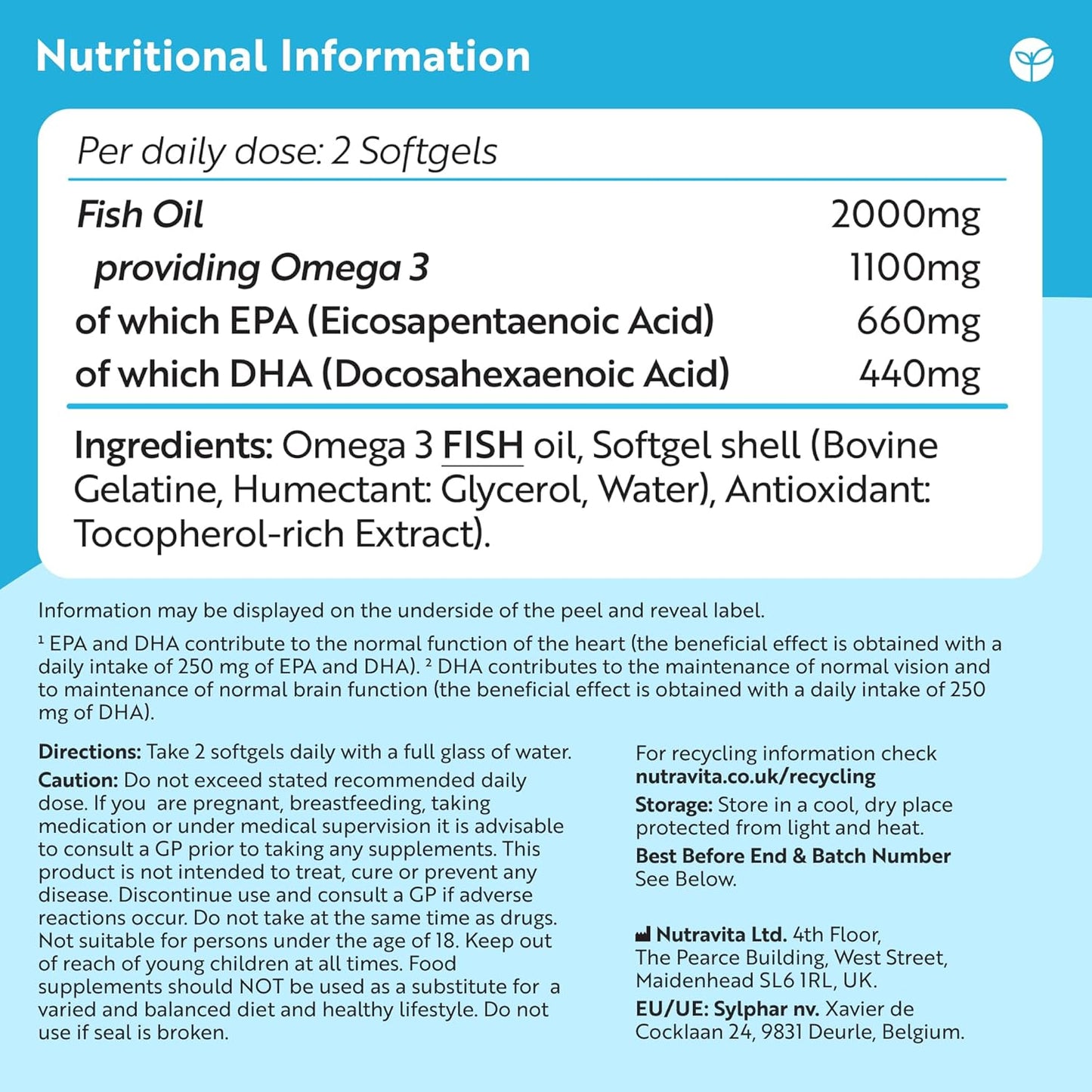 Nutravita Omega 3 Capsules High Strength 2000mg with 660mg EPA & 440mg DHA, 240 Softgel Omega 3 Fish Oil Capsules for 4 Months of Supply, Fish Oil Omega 3 Supplements