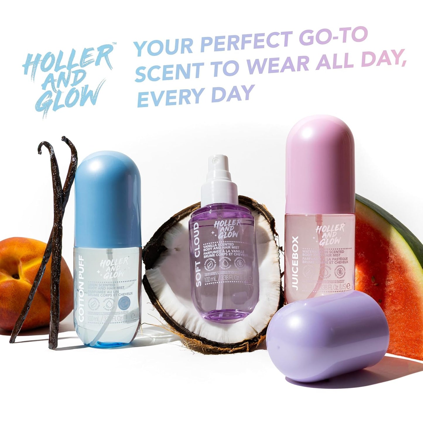 Holler And Glow Mood Boosting Soft Cloud Body & Hair Mist, Body Spray, Teen Girls Spritz, Long Lasting, Vanilla, Sweet Scented, Water Based Fragrance For Tweens, Clean & Gentle Formula, 3.38 Fl Oz