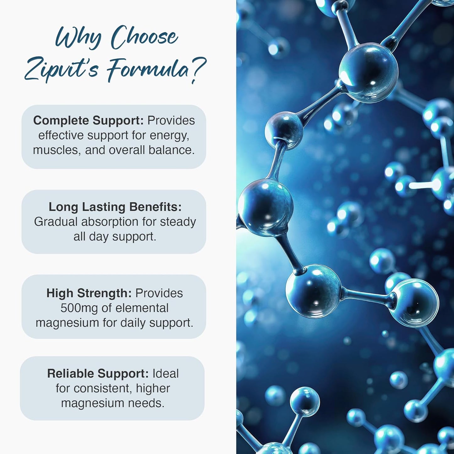 Zipvit Magnesium 500mg of Elemental, High-Strength Magnesium Supplement, 3 Month Supply, 90 Vegan Tablets, Supports Muscle, Bone & Energy