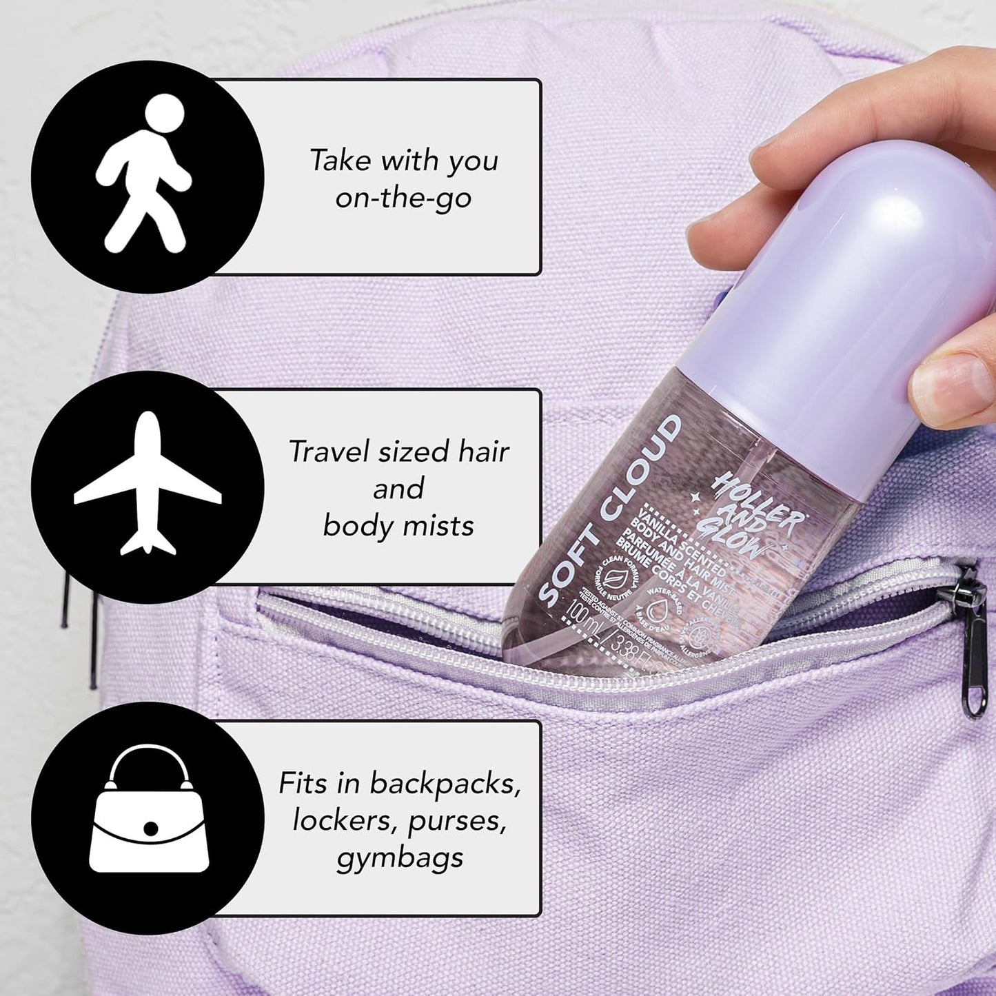 Holler And Glow Mood Boosting Soft Cloud Body & Hair Mist, Body Spray, Teen Girls Spritz, Long Lasting, Vanilla, Sweet Scented, Water Based Fragrance For Tweens, Clean & Gentle Formula, 3.38 Fl Oz