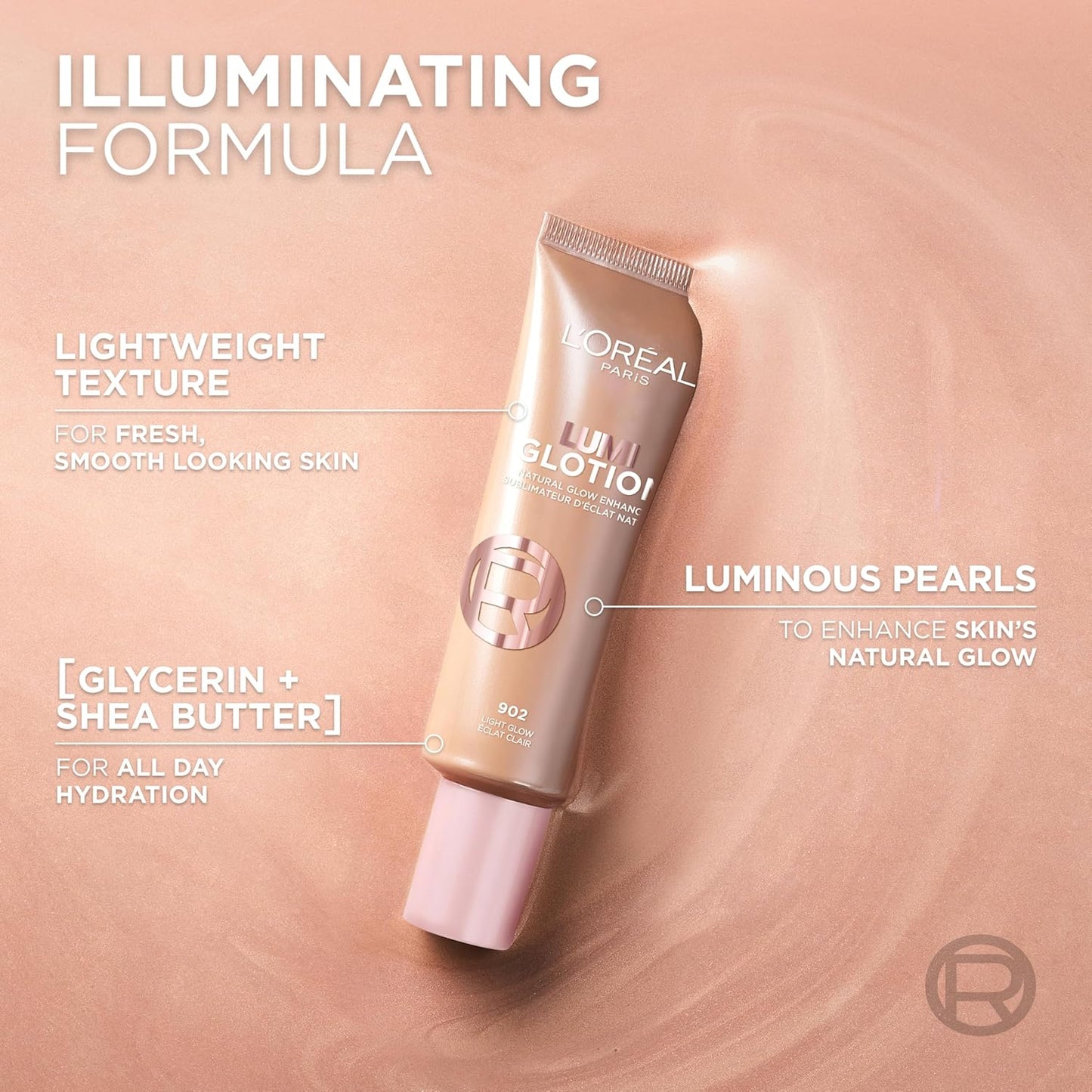 L'Oréal Paris Multi-Use Glow Enhancer, 24h Hydration with Shea Butter and Glycerin, for Face and Body, Paradise Lumi Glotion, Shade 903: Medium Glow