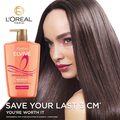 L'Oréal Paris Shampoo For Long Hair And Hair Growth, Elvive Dream Lengths Restoring With Vegetal Keratin And Castor Oil, Fortifies Lengths, Seals Split Ends And Prevents Breakage, XL Format 1000ml