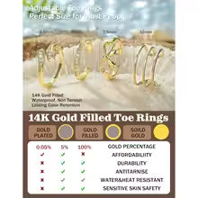 Bobisty 14K Gold Plated Toe Rings for Women Adjustable Toe Ring Non Tarnish