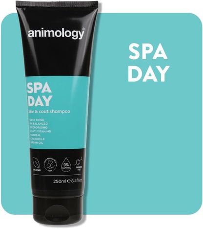 Animology Spa Day Dog Shampoo 250ml | Easy Rince |PH Balanced | Deodorising | Multi Vitamins Oatmeal, Chamomile & Argan Oil | 100% Vegan and Recyclable (14ANI71)
