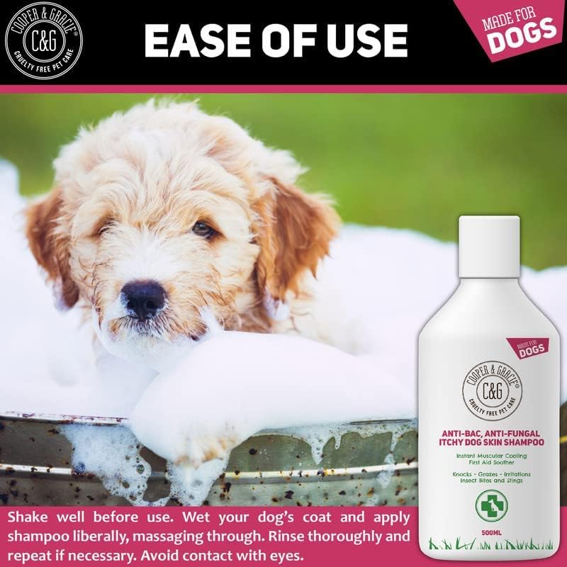 Dog Shampoo For Itchy skin Antibacterial And Antifungal | Natural Medicated Low Lather Safe Formula | Fast Absorbing and Skin Cooling First Aid | Great For Grazes Skin Irritation