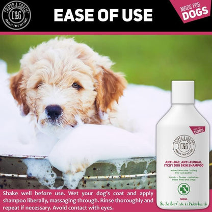 Dog Shampoo For Itchy skin Antibacterial And Antifungal | Natural Medicated Low Lather Safe Formula | Fast Absorbing and Skin Cooling First Aid | Great For Grazes Skin Irritation