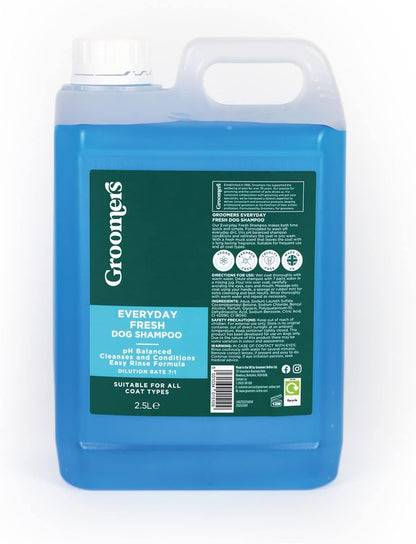 Groomers Everyday Fresh Dog Shampoo for Dog Grooming 2.5L - Long Lasting Fragrance - Cleanses and Conditions - pH Balanced, Vegan, Paraben Free Easy Rinse - Suitable for All Coats