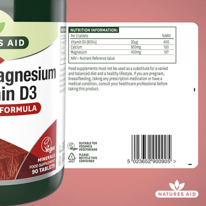 Natures Aid Calcium Magnesium & Vitamin D3 - Supports Bones Teeth Muscle Function & Immunity Supplement - High Potency Calcium Absorption and Immune Health - Vegan, Non-GMO, Gluten-Free