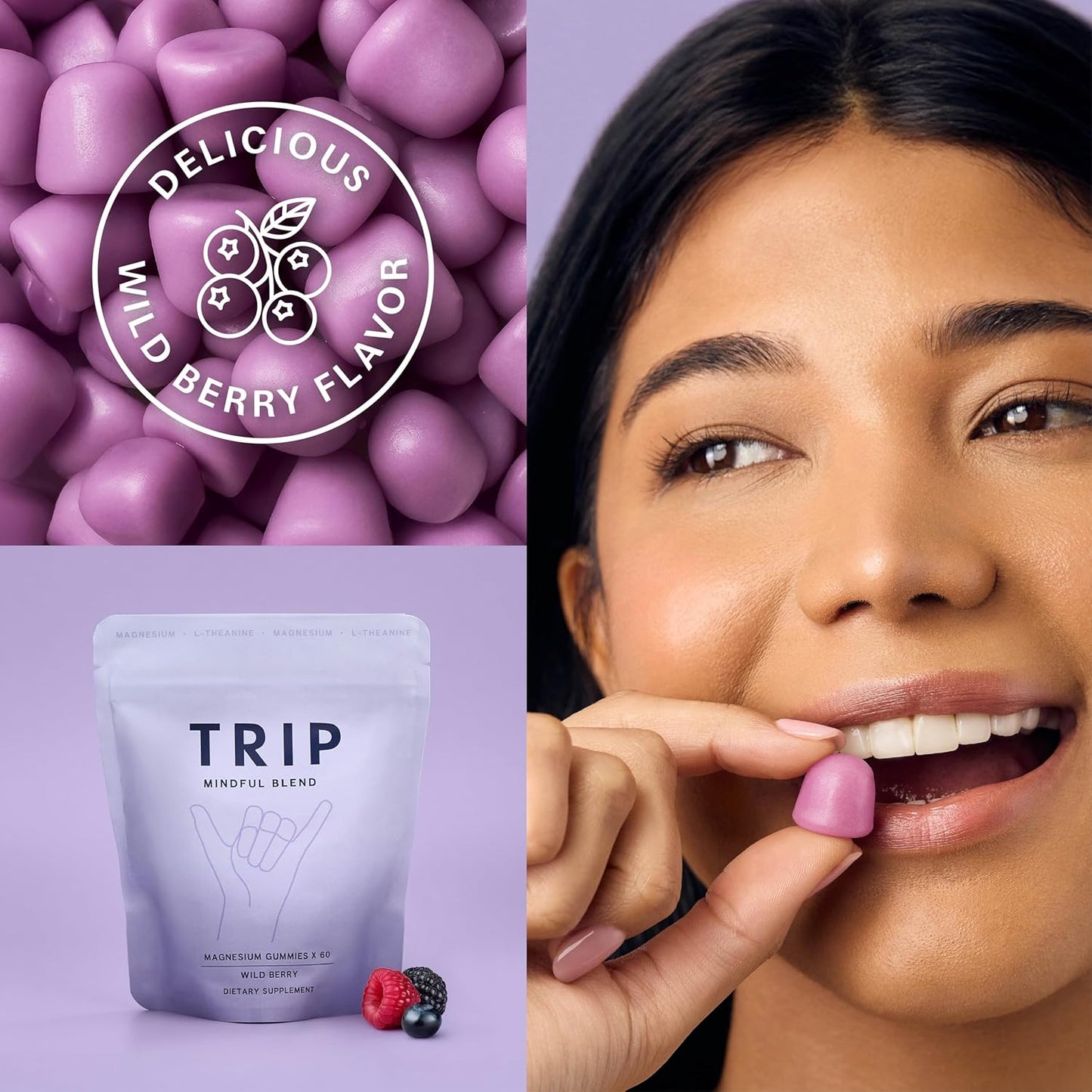 TRIP Magnesium Gummies, Wild Berry, 5,400mg Magnesium Citrate per pack, 90mg x 60 Gummies, Highly Absorbable, Electrolyte Balance, Plant-Powered, Sugar-Free